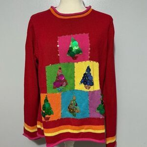 Susan Bristol Womens Christmas Tree Sweater Red with Sequins size XL